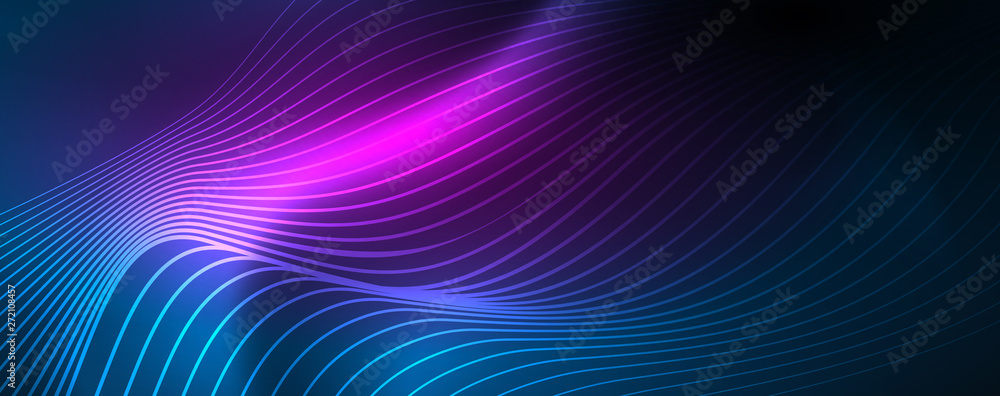 Smooth wave lines on blue neon color light background. Glowing abstract wave on dark, shiny motion, magic space light Smooth wave lines on blue neon color light background. Glowing abstract wave on dark, shiny motion, magic space light