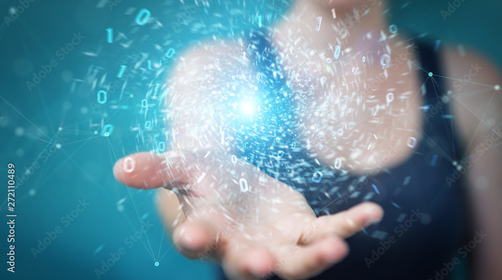 Woman creating new futuristic energy power source 3D rendering Woman creating new futuristic energy power source 3D rendering