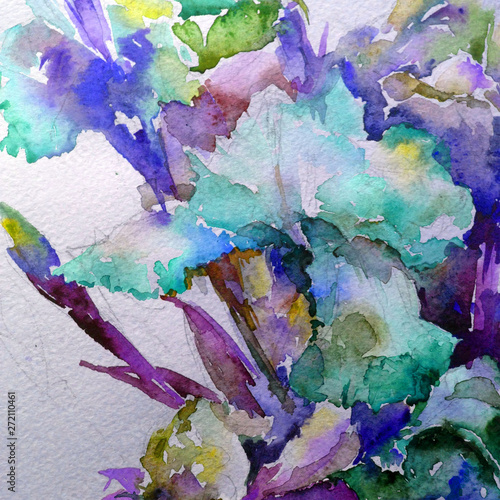 Abstract bright colored decorative background . Floral pattern handmade . Beautiful tender romantic bouquet of summer wildflowers , made in the technique of watercolors from nature.