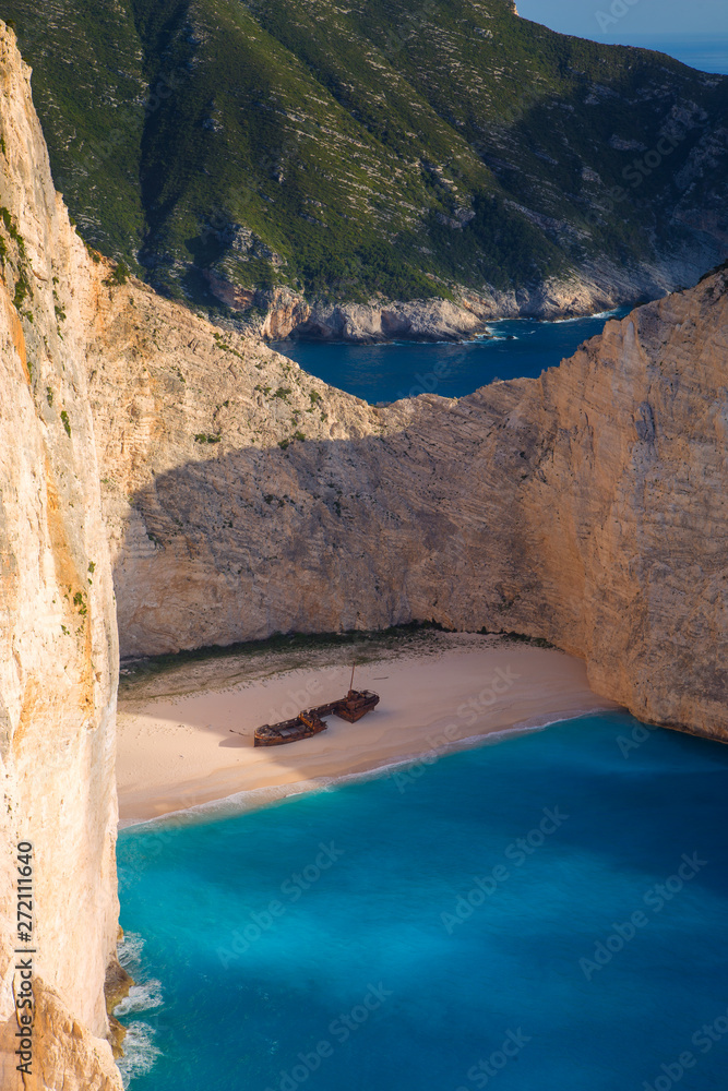 Navagio bay and Ship Wreck beach in summer. The most famous natural landmark of Zakynthos, Greek island