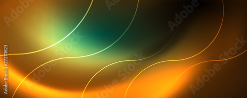 Shiny neon lines template - northern lights glowing blur lines. Futuristic style glow neon 80s disco club or night party techno template