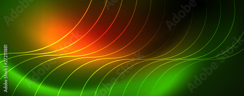Shiny neon lines template - northern lights glowing blur lines. Futuristic style glow neon 80s disco club or night party techno template