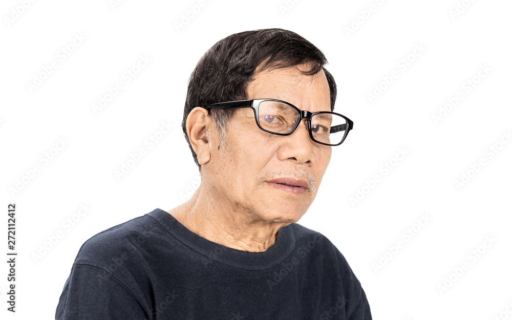 old good mood asian man portrait isolated on white background