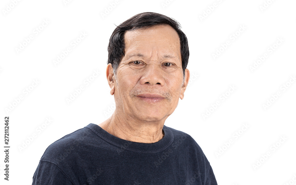 old good mood asian man portrait isolated on white background old good mood asian man portrait isolated on white background