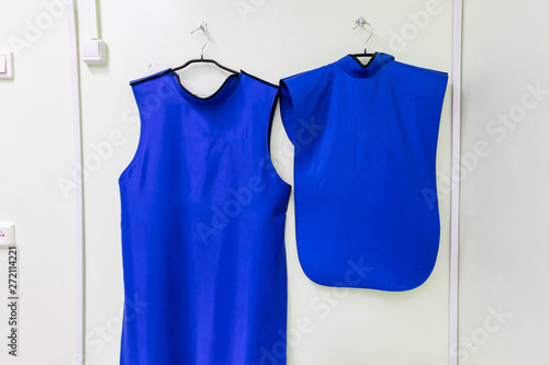 Medical interior, dental blue x-ray protection in office. stomatology concept