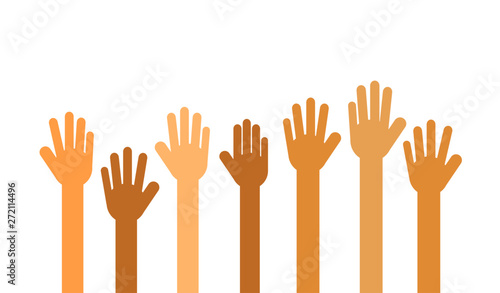 raised hands. Volunteer concept Isolated on white background. Vector Illustration.