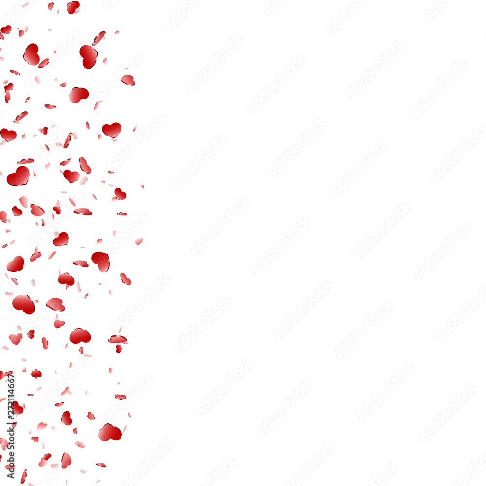 Heart frame isolated white background. Red hearts fall confetti border. Abstract heart-shape design love card, wedding romantic poster. Pattern greeting, Valentine day decoration. Vector illustration Heart frame isolated white background. Red hearts fall confetti border. Abstract heart-shape design love card, wedding romantic poster. Pattern greeting, Valentine day decoration. Vector illustration