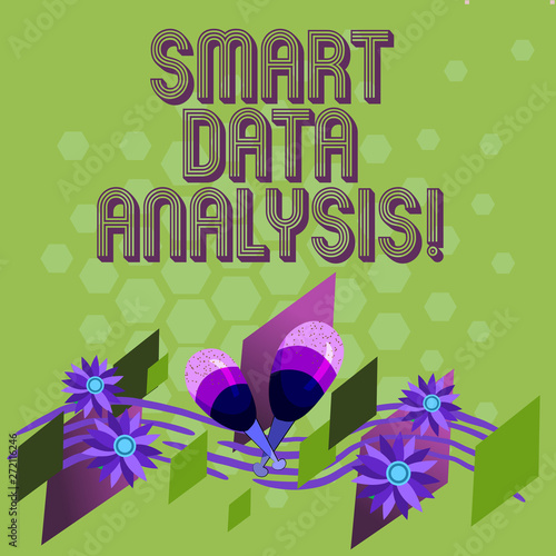 Text sign showing Smart Data Analysis. Conceptual photo collecting and analyzing infos to make better decisions Colorful Instrument Maracas Handmade Flowers and Curved Musical Staff photo