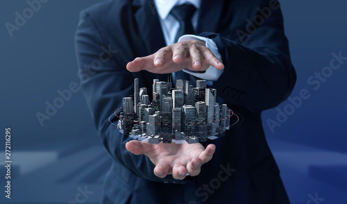 Business man create design modern building and real estate photo