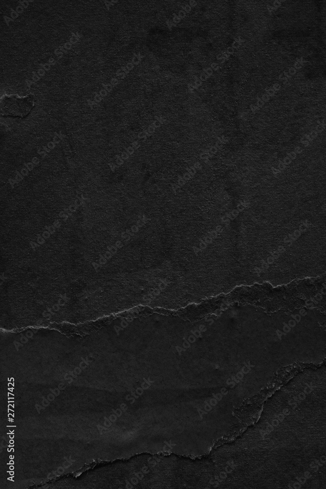 Naklejka premium Dark black paper background creased crumpled blank posters old torn ripped surface grunge textures placard backdrop empty space for text 