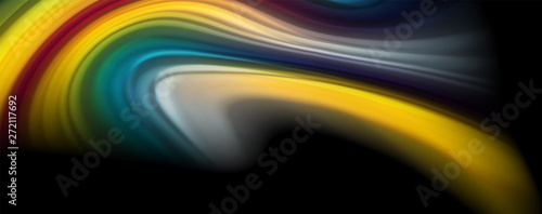 Modern rainbow liquid color flow colorful poster. Wave Liquid shape in black color background. Abstract composition