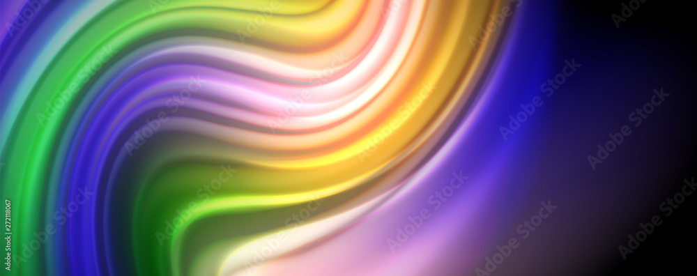 Fluid liquid color wave lines, glowing colorful light effect, abstract composition template. Geometric technology abstract pattern. Movement concept