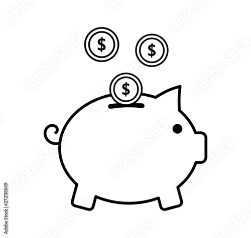 pig piggy bank with coins money. finance icon. saving concept isolated on white background. vector illustration.