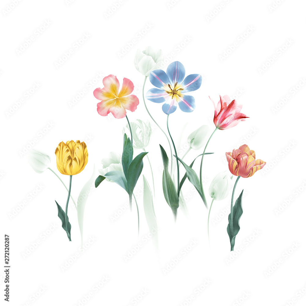 Fototapeta premium Beautiful pattern with spring flowers and leaves