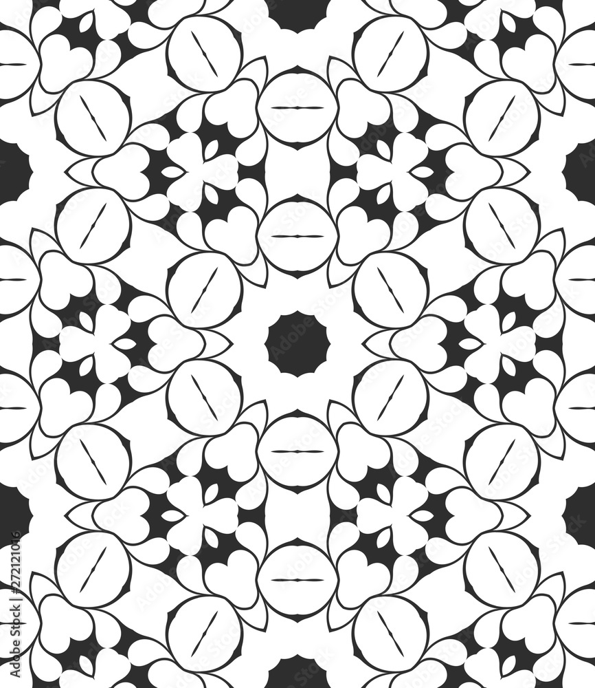 Retro black and white pattern with floral design Retro black and white pattern with floral design
