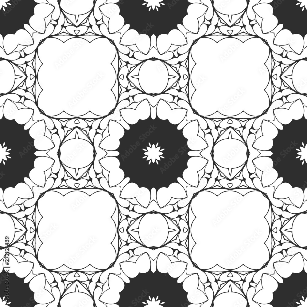 Retro black and white pattern with floral design Retro black and white pattern with floral design