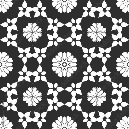 Retro black and white pattern with floral design