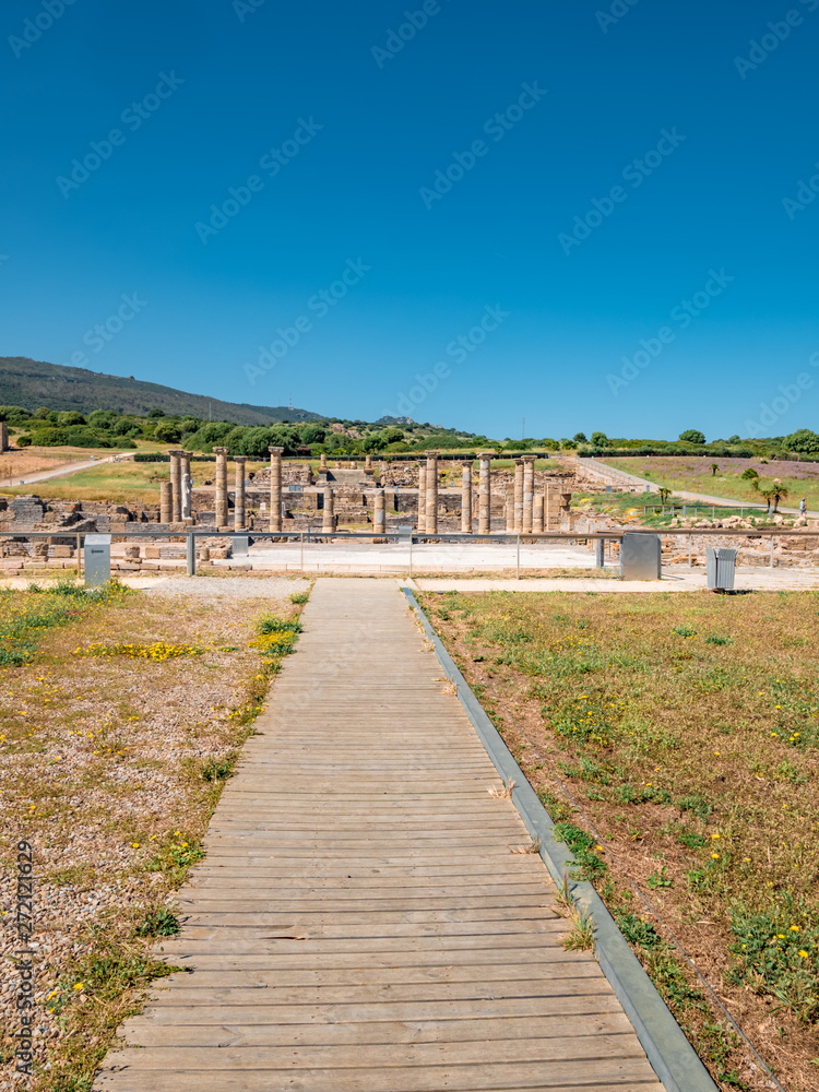 Ancient Romans ruins of Baelo Claudia, next to the beach of Bolonia, near Tarifa in Cadiz in the south of Spain.