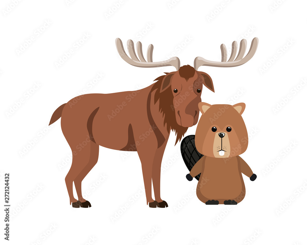 Isolated moose and beaver forest animal design Isolated moose and beaver forest animal design