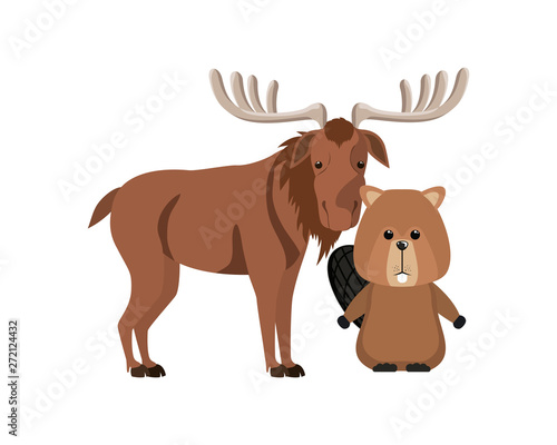 Isolated moose and beaver forest animal design