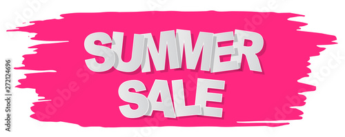Summer sale text banner on pink grunge background. Vector illustration.