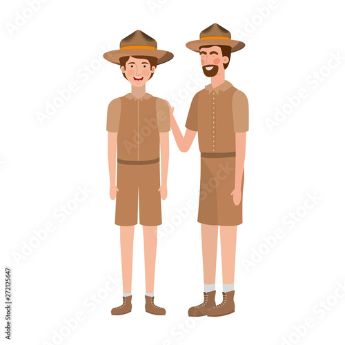 Forest ranger man and boy cartoon design