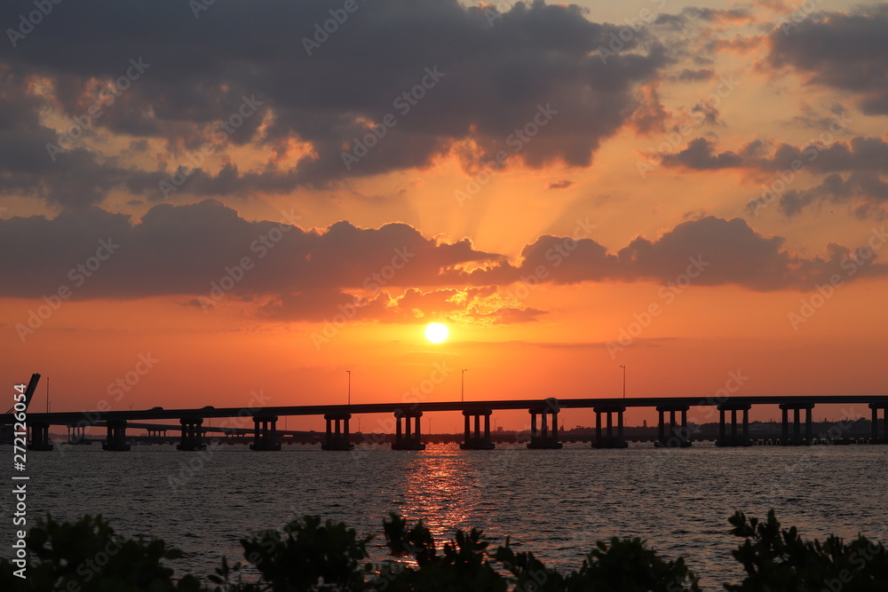 sunset over bay bridge