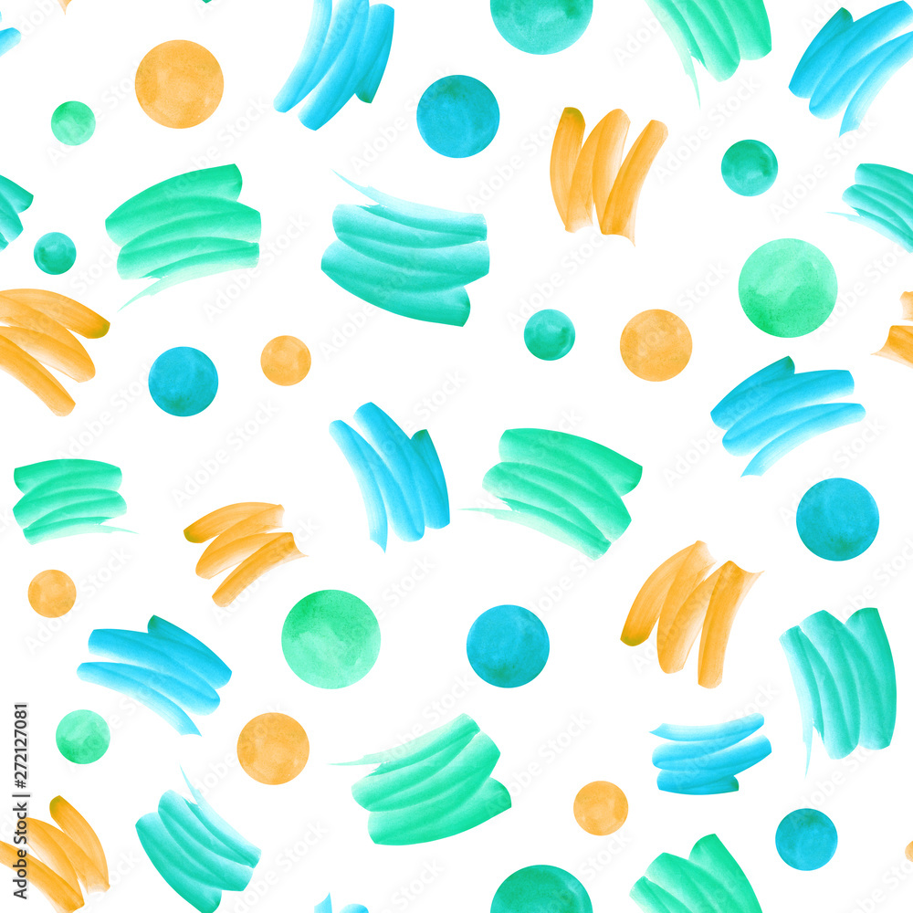 Spots and strokes seamless pattern. Abstract watercolor illustration. Hand drawing.	