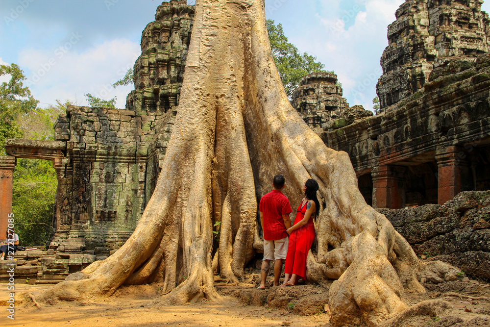 Obraz premium Banyan tree in Ta Prohm temple, Siem Reap, Cambodia