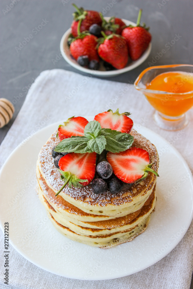 Lush pancake Breakfast with strawberries Lush pancake Breakfast with strawberries