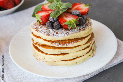 Lush pancake Breakfast with strawberries