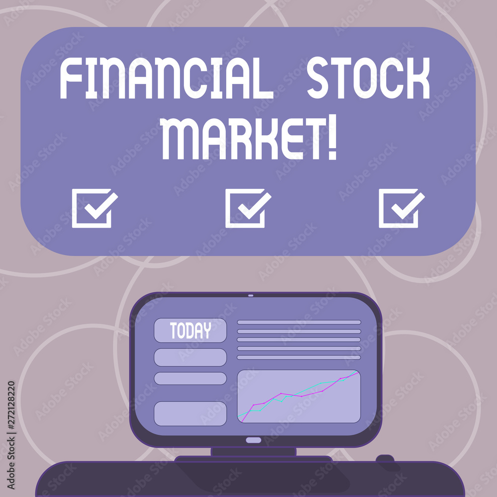 Word writing text Financial Stock Market. Business concept for showing trade financial securities and derivatives Mounted Computer Screen with Line Graph on Desk Blank Color Text Box Word writing text Financial Stock Market. Business concept for showing trade financial securities and derivatives Mounted Computer Screen with Line Graph on Desk Blank Color Text Box
