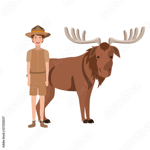 Forest ranger boy cartoon and moose design