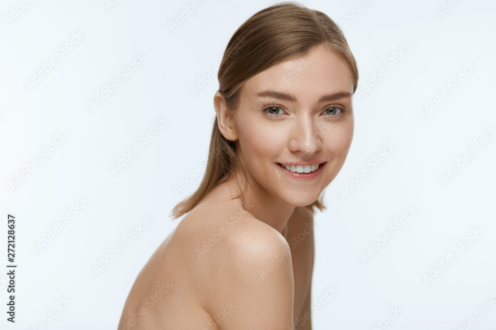 Beauty. Woman model with fresh skin and white smile portrait Beauty. Woman model with fresh skin and white smile portrait