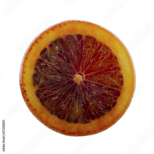 slice of blood red orange isolated on white background. top view