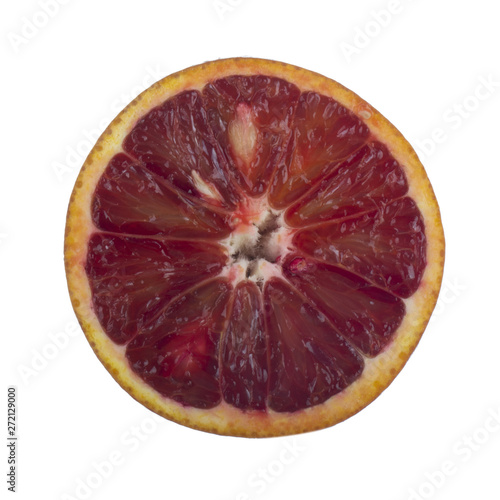 slice of blood red orange isolated on white background. top view