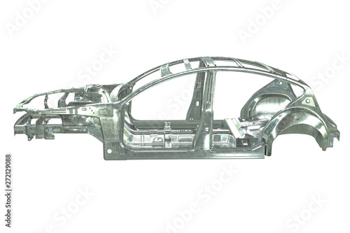 3D render of metalic car body frame isolated on white