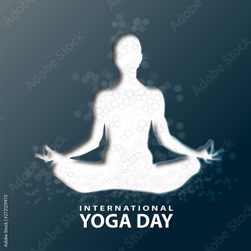 21 june-international yoga day,paper cut yoga body posture, human and sun rays, vector illustration - Vector