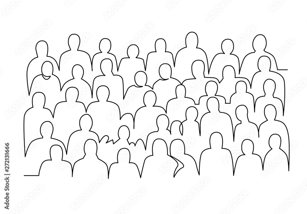 Group of people continuous one line vector drawing. Family, friends