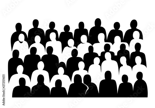 Group of people silhouettes vector banner design. Female and male black figures clipart.
