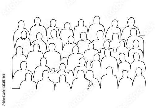 Group of people continuous one line vector drawing. Family, friends hand drawn characters.
