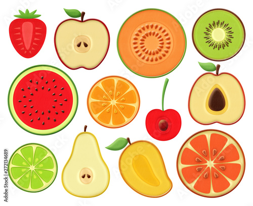 Fruit slice drawings. Colorful and iconic