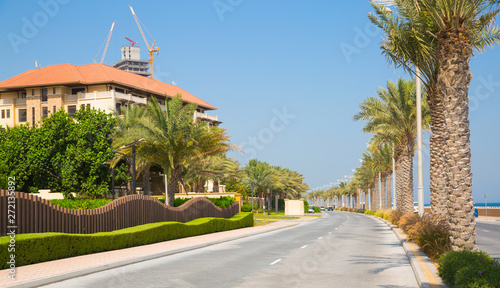 Dubai UAE, road on the Jumeirah Palm, human made island in the Persian Gulf