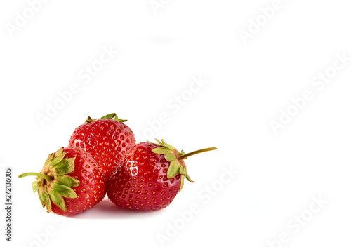 Single strawberry closeup on a white background