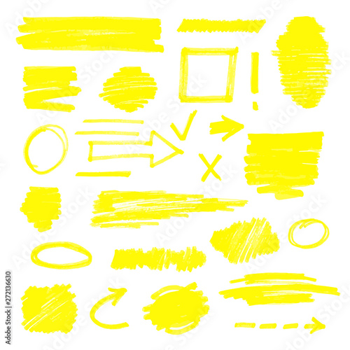 Permanent marker drawing set, highlighter sketch element collection isolated on white background