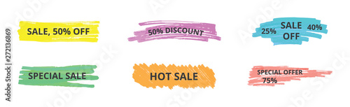 Set of abstract texture blot, spot and stroke from marker and brush for sale advertising and banner.