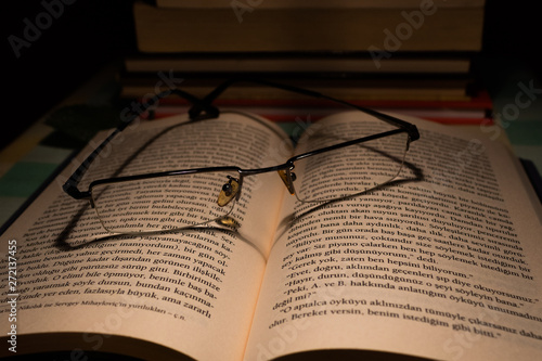 book glasses and pen retro