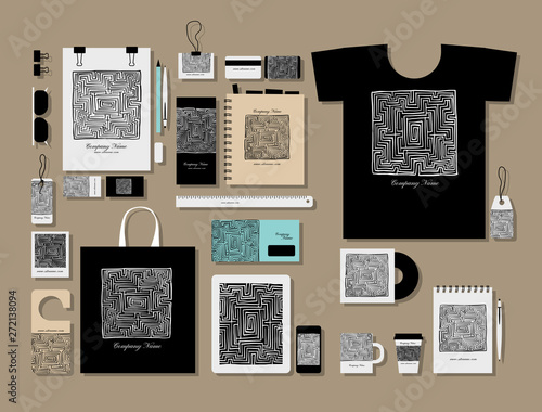 Corporate flat mock-up template, labyrinth square