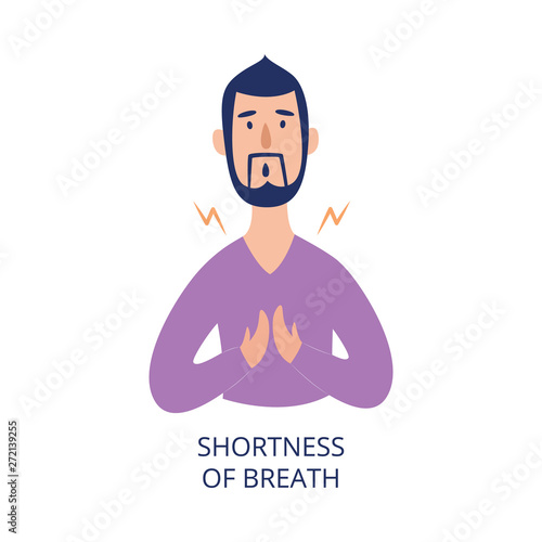 Man holding his chest having shortness of breath flat cartoon style