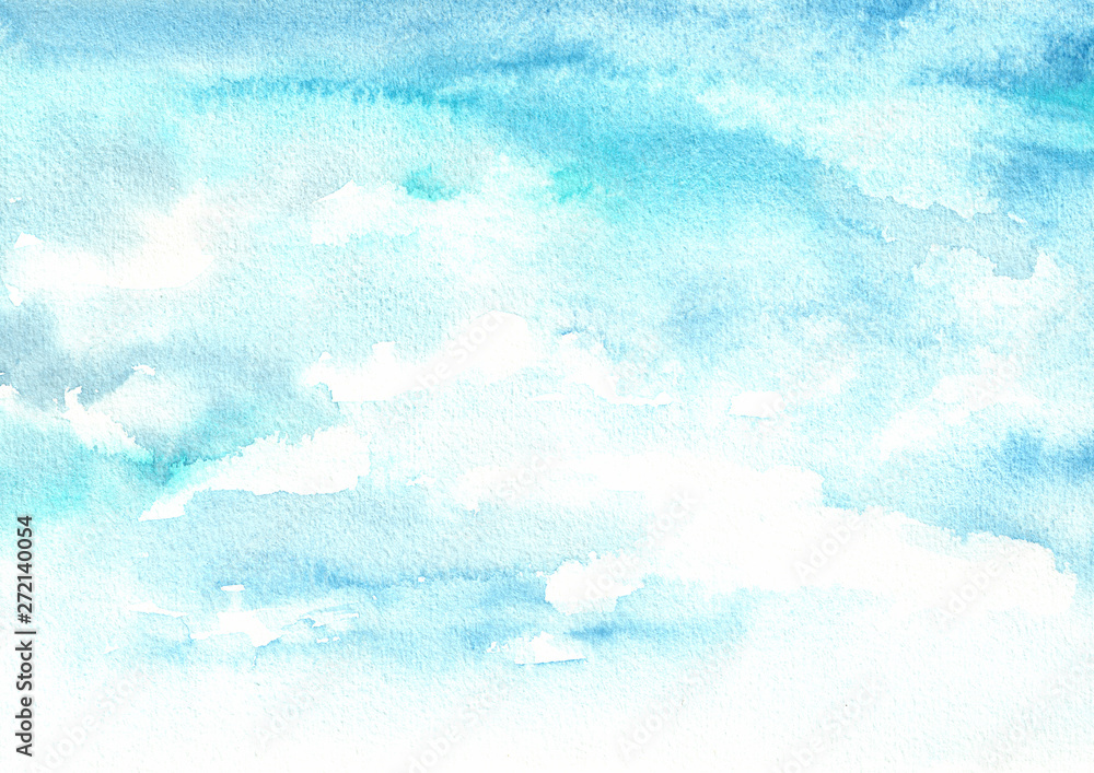 Blue sky, Watercolor hand drawn illustration